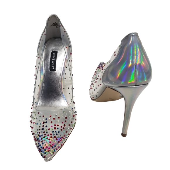 Nine West Women's Transparent Rhinestone Pump Heels Shoes - Picture 6 of 14